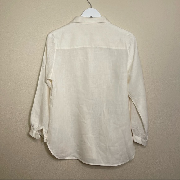 Vivid Linen Pleated Button Up Blouse With Roll Tab Sleeves Size Large - Picture 8 of 16